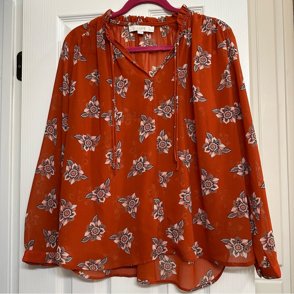 LOFT Women's Rust Floral Blouse